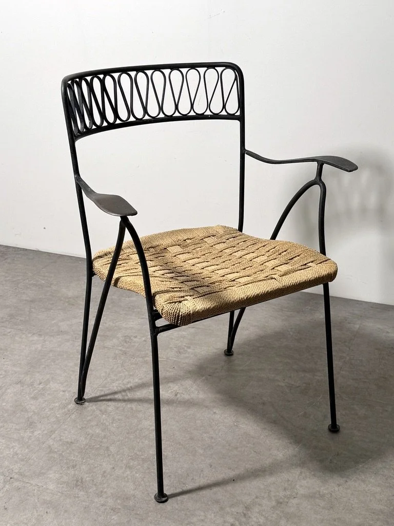 vintage mid century modern italian outdoor dining chairs wroght iron woven seat bistro chairs tempestini salterini ribbon chairs set rare italian outdoor chairs sculptural iron patio chairs