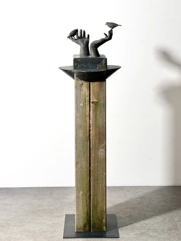 vintage mid century modern bronze totem floor sculpture birds hands bronze abstract surrealist sculpture unique garden outdoor sculpture organic rare stephen veresh