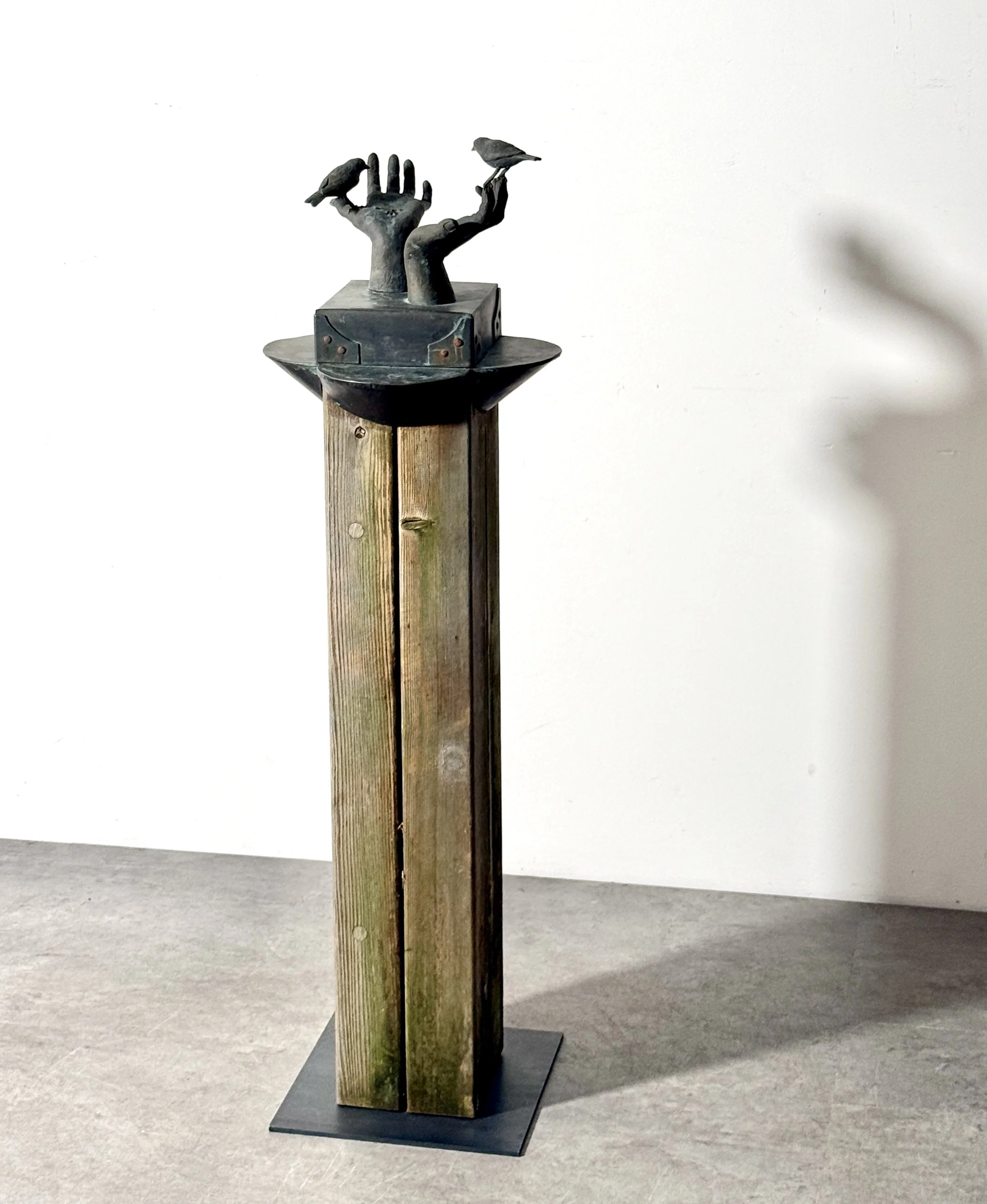 vintage mid century modern bronze totem floor sculpture birds hands bronze abstract surrealist sculpture unique garden outdoor sculpture organic rare stephen veresh