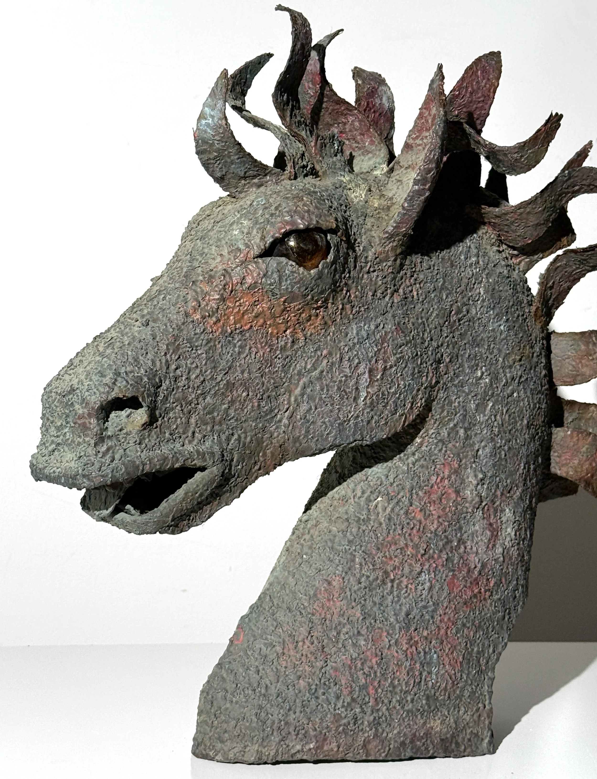 vintage mid century modern brutalist horse head outdoor sculpture bronze sculpture mexican spanish style abstract sculpture unique large horse mount