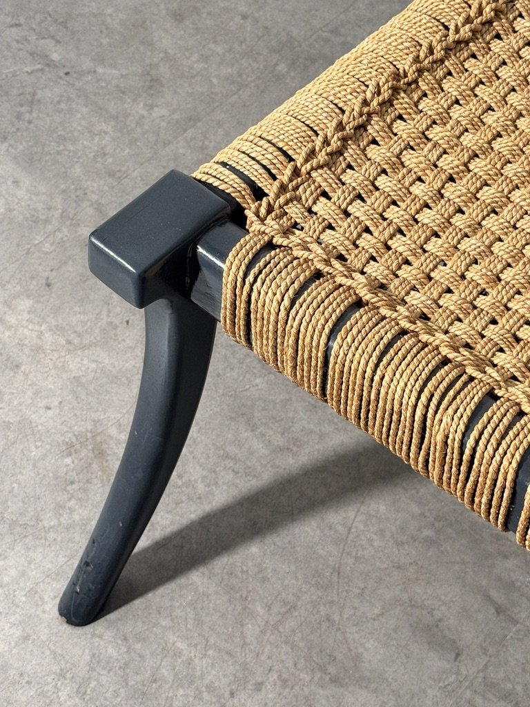 vintage mid century modern sculptural bench greek klismos leg robsjohn gibbings widdicomb saber leg sabre leg unique rare rope woven cord seat entryway bench