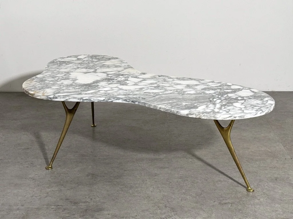 vintage mid century modern biomorphic marble coffee table brass legs sculptrual italian ico parisi gio ponti marble cocktail table rare unique splayed leg brass coffee table italy 1950's