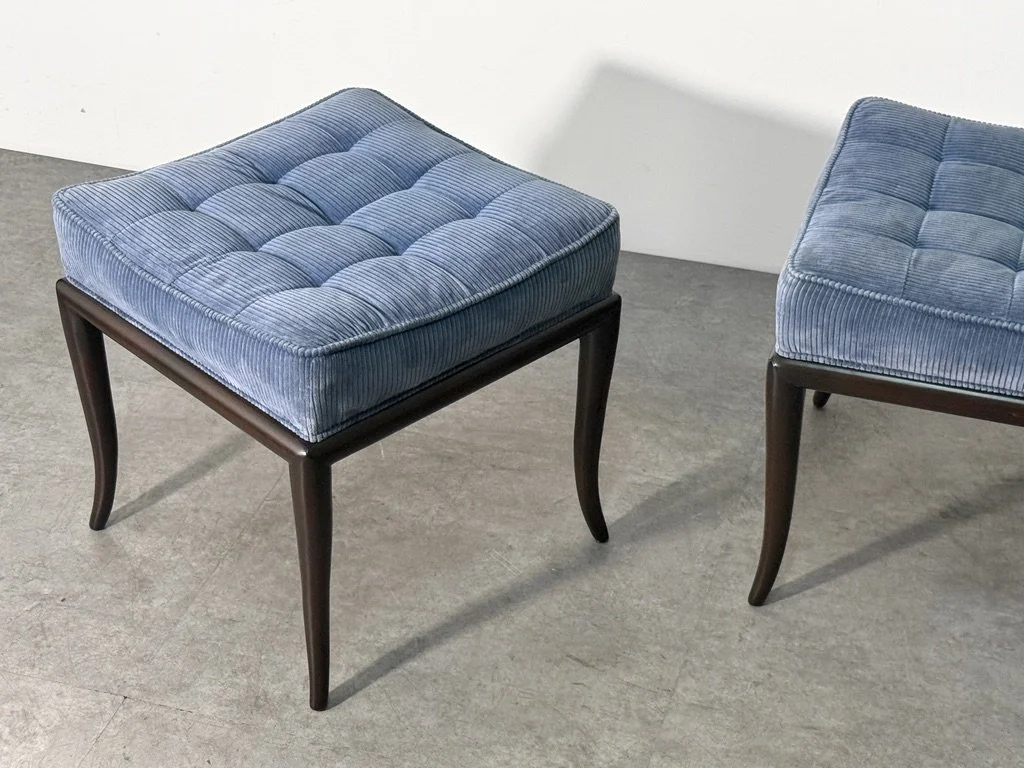 vintage mid century modern sabre leg stools klismos bench th robsjohn gibbings widdicomb pair tufted footstools ottomans rare unique sculptural pair of stools 1950s dunbar