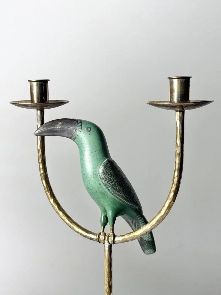 vintage mid century modern sterling silver mexican candle holders emilia castillo parrot candelabras los castillo candlesticks turquoise lapis bird rare candlesticks mexican modern taxco signed