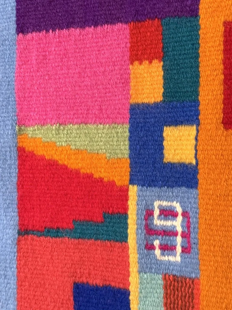 vintage mid century modern colorful abstract tapestry fiber art wall hanging evelyn ackerman postmodern contemporary wall hanging
