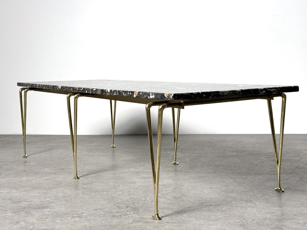 Rare Hugh Acton Terrazzo Marble Coffee Table Bench Brass Leg 1960s