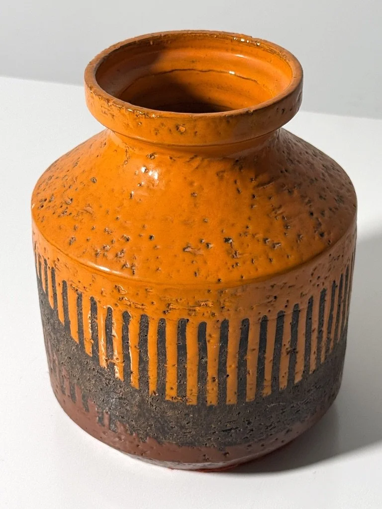 vintage mid century modern bitossi rare aldo londi vase orange glazed abstract ceramic pottery vase italy italian raymor 1950s