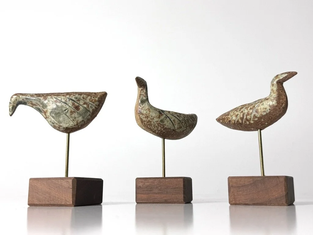 vintage mid century modern studio pottery bird sculptures richard peeler ceramic bird scandinavian decor original mid century modern pottery sculptures