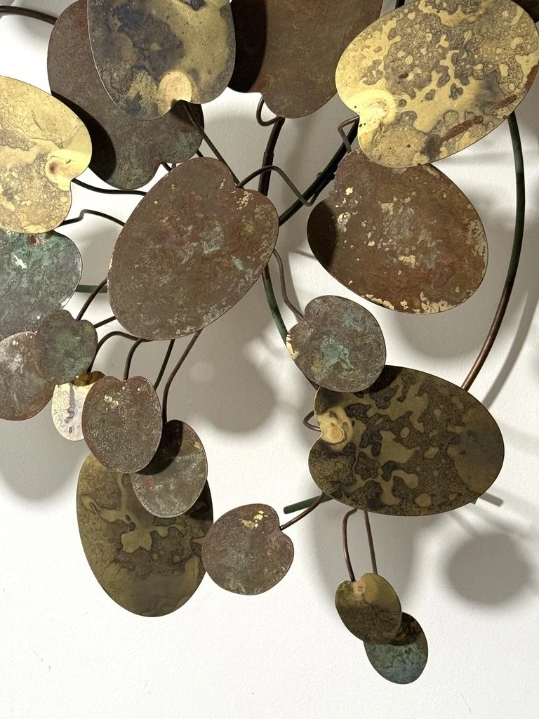 vintage mid century modern curtis jere brass abstract wall sculpture wall art raindrops lily pad organic abstract metal wall sculpture three dimensional metal wall hanging