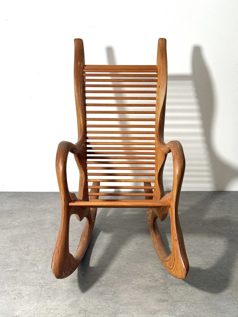 vintage mid century modern organic studio craft rocking chair wendell castle vladimir kagan american craft sculptrural chair hand crafted artist made signed one of a kind chair