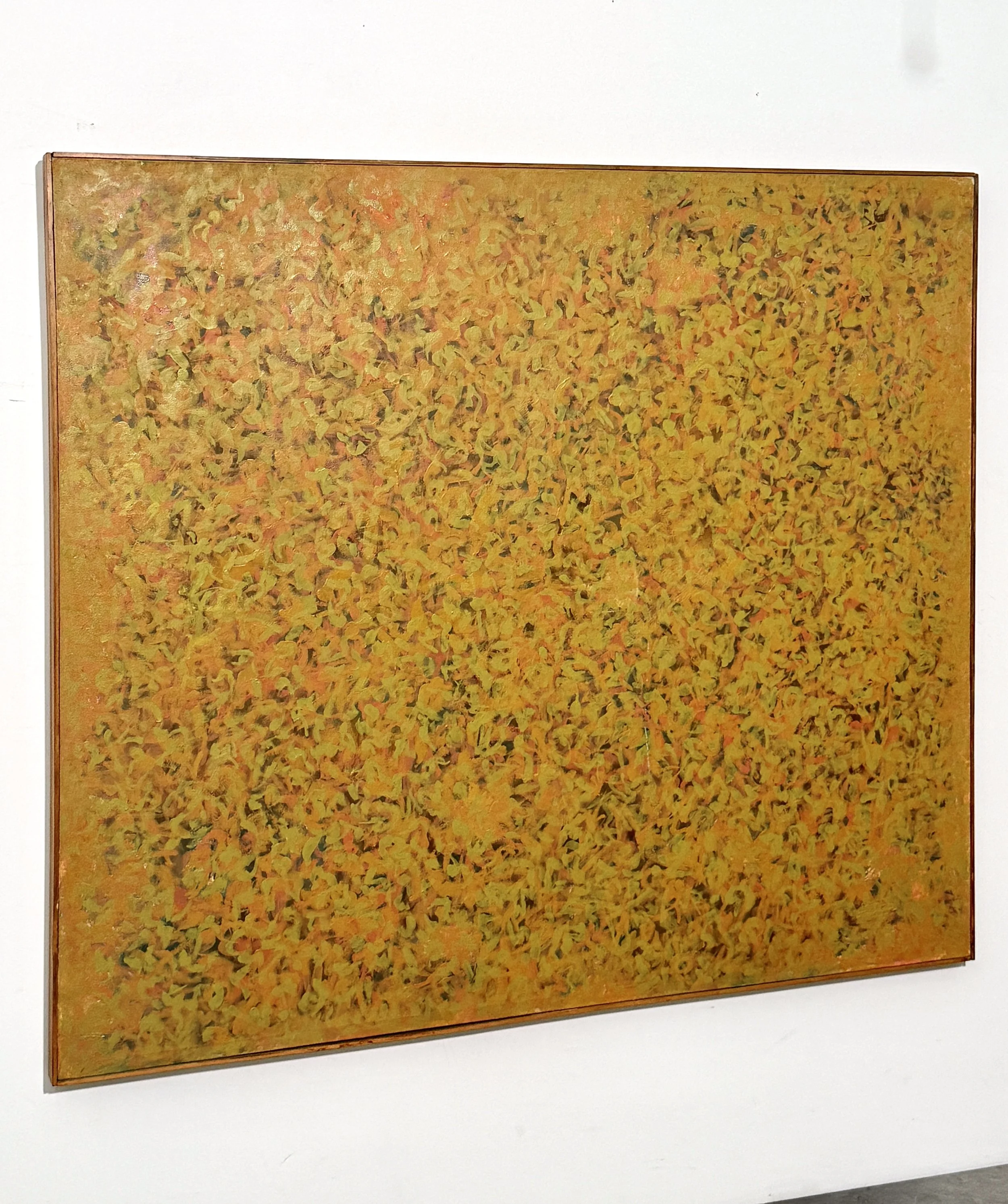 vintage mid century modern original signed abstract oil painting modernist abstract painting signed vintage abstract orange yellow ochre muted organic