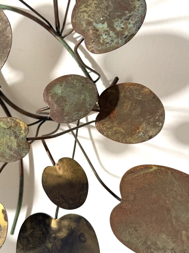 vintage mid century modern curtis jere brass abstract wall sculpture wall art raindrops lily pad organic abstract metal wall sculpture three dimensional metal wall hanging
