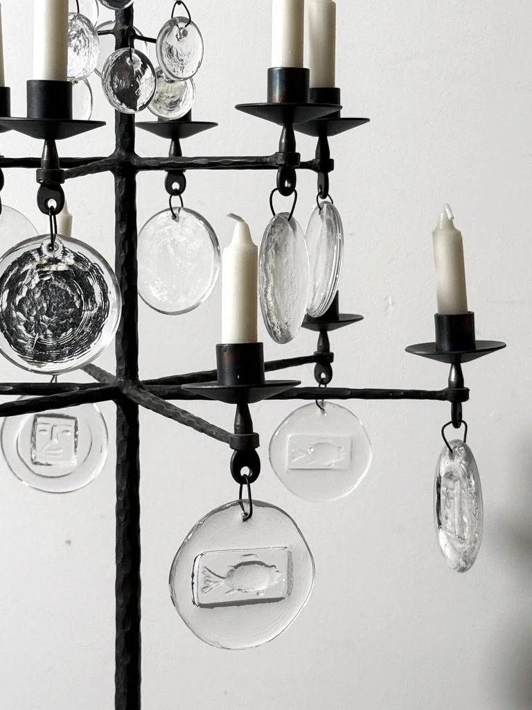vintage mid century modern brutalist floor lamp floor standing candelabra candelabrum rare unique gothic forged iron hammered iron glass pendant chandelier floor lamp
