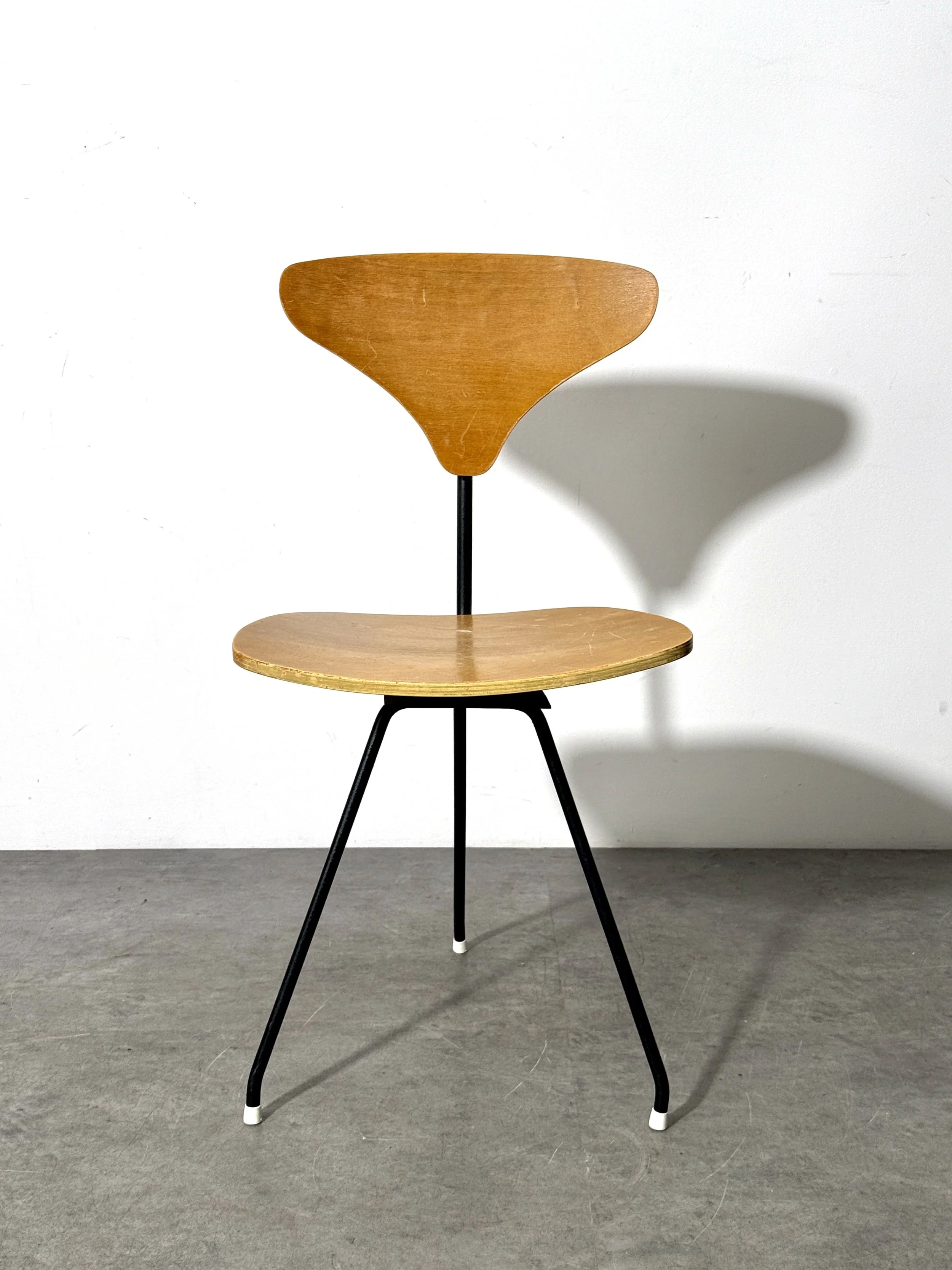 vintage mid century modern plywood chair desk chair three leg swivel chair umanoff paul mccobb george nelson tony paul charles eames modernist desk chair minimalist 1950s chair