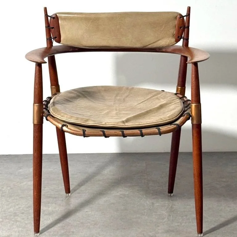 Mid Century American Studio Craft Walnut Armchair with Copper Frame 1950s