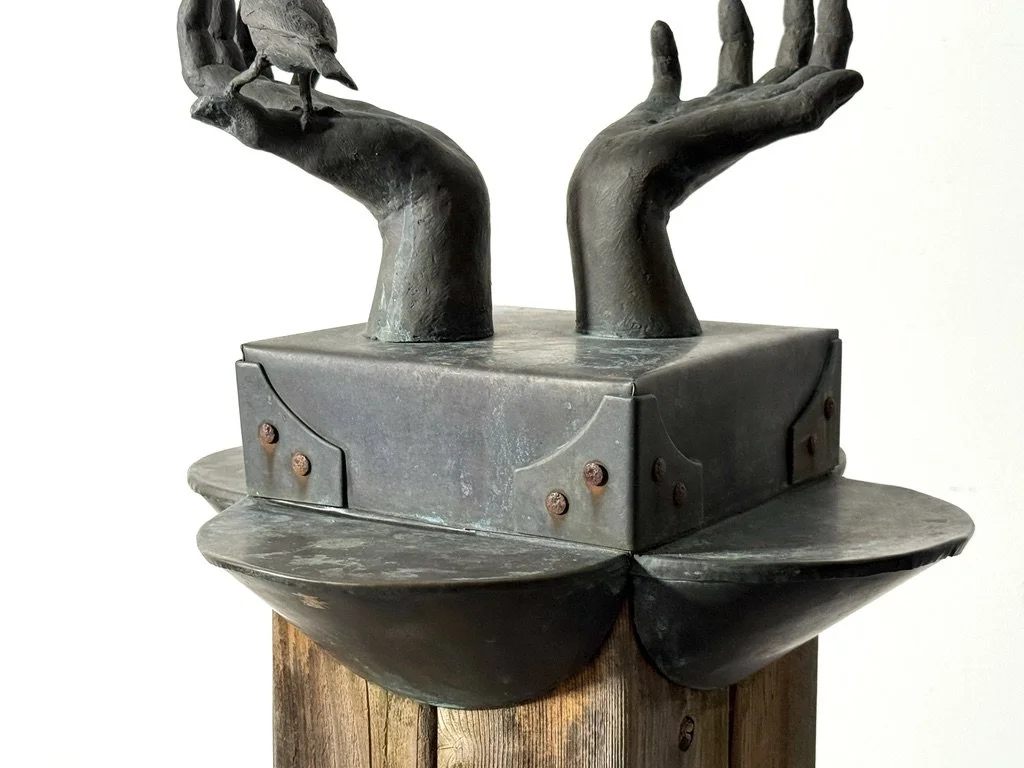 vintage mid century modern bronze totem floor sculpture birds hands bronze abstract surrealist sculpture unique garden outdoor sculpture organic rare stephen veresh