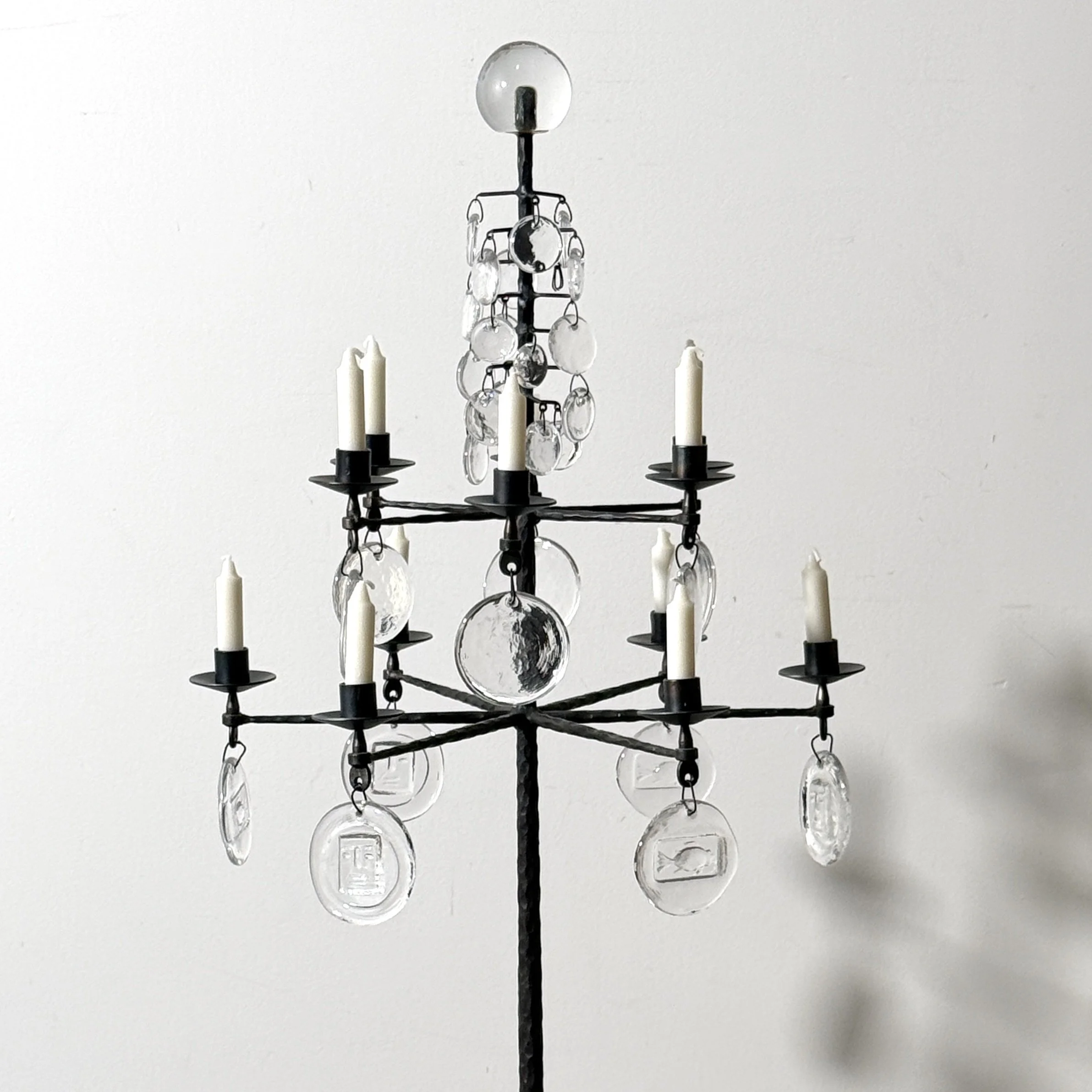 vintage mid century modern brutalist floor lamp floor standing candelabra candelabrum rare unique gothic forged iron hammered iron glass pendant chandelier floor lamp