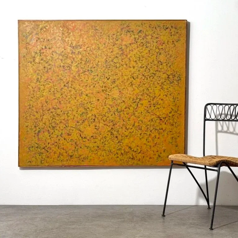 vintage mid century modern original signed abstract oil painting modernist abstract painting signed vintage abstract orange yellow ochre muted organic