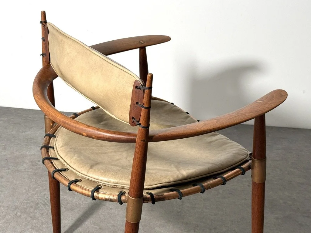 vintage mid century american studio craft lounge chair unique rare sculptural armchair hans wegner sam maloof kofod larsen pacific green leather walnut hand carved 1950s