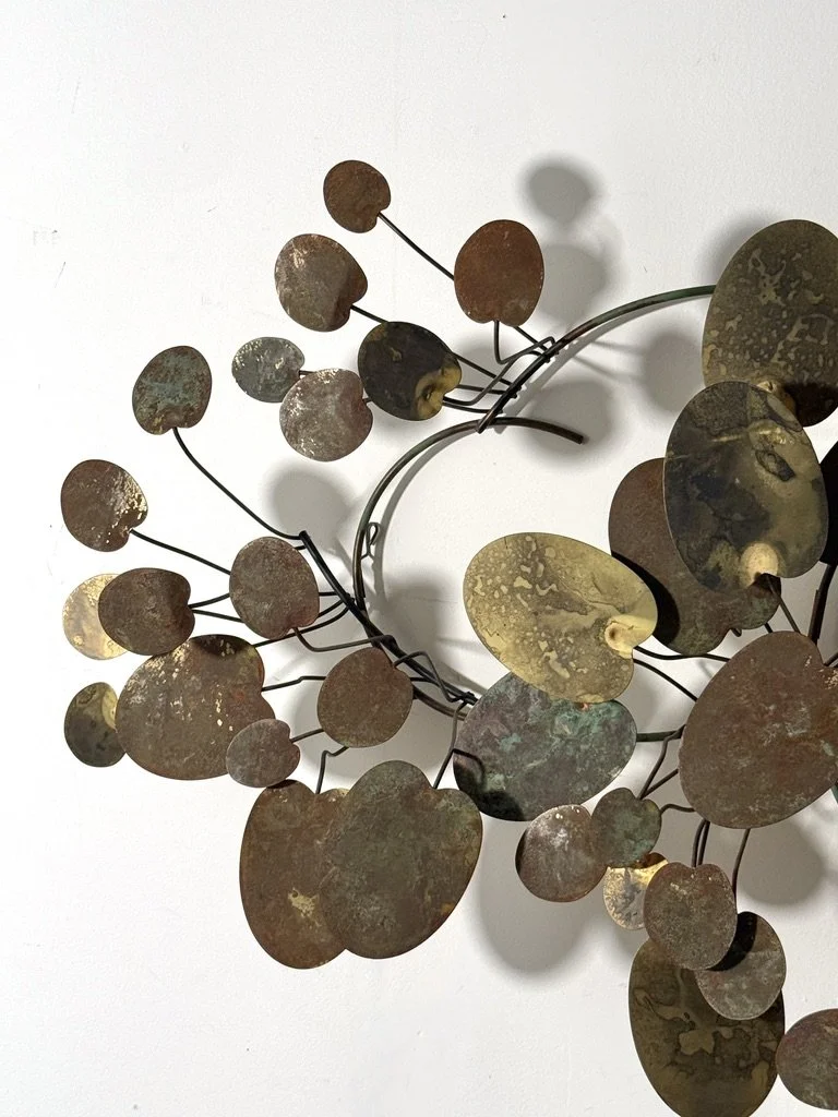 vintage mid century modern curtis jere brass abstract wall sculpture wall art raindrops lily pad organic abstract metal wall sculpture three dimensional metal wall hanging