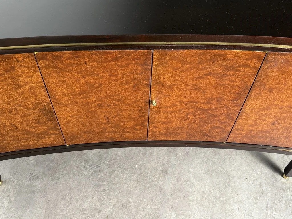vintage mid century modern edward wormley dunbar rare credenza burl walnut elm sideboard milo baughman burl credenza unique sculptural cabinet curved front