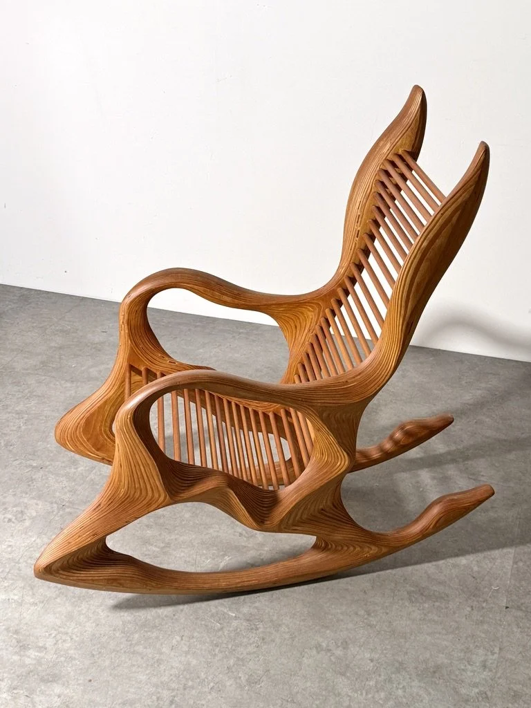 vintage mid century modern organic studio craft rocking chair wendell castle vladimir kagan american craft sculptrural chair hand crafted artist made signed one of a kind chair