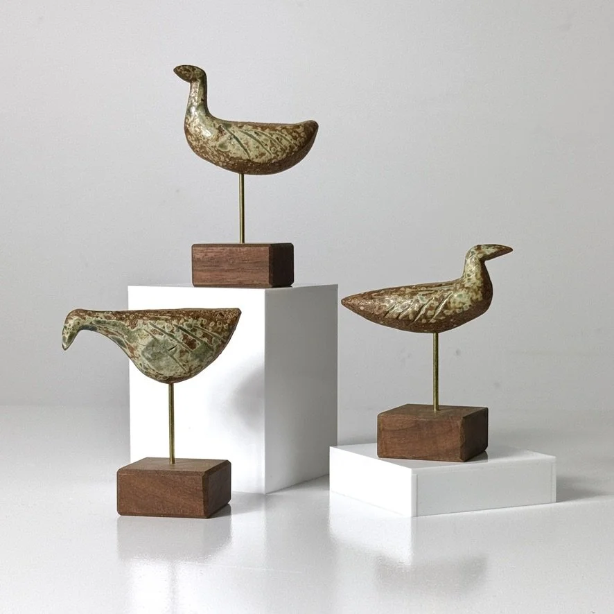 vintage mid century modern studio pottery bird sculptures richard peeler ceramic bird scandinavian decor original mid century modern pottery sculptures