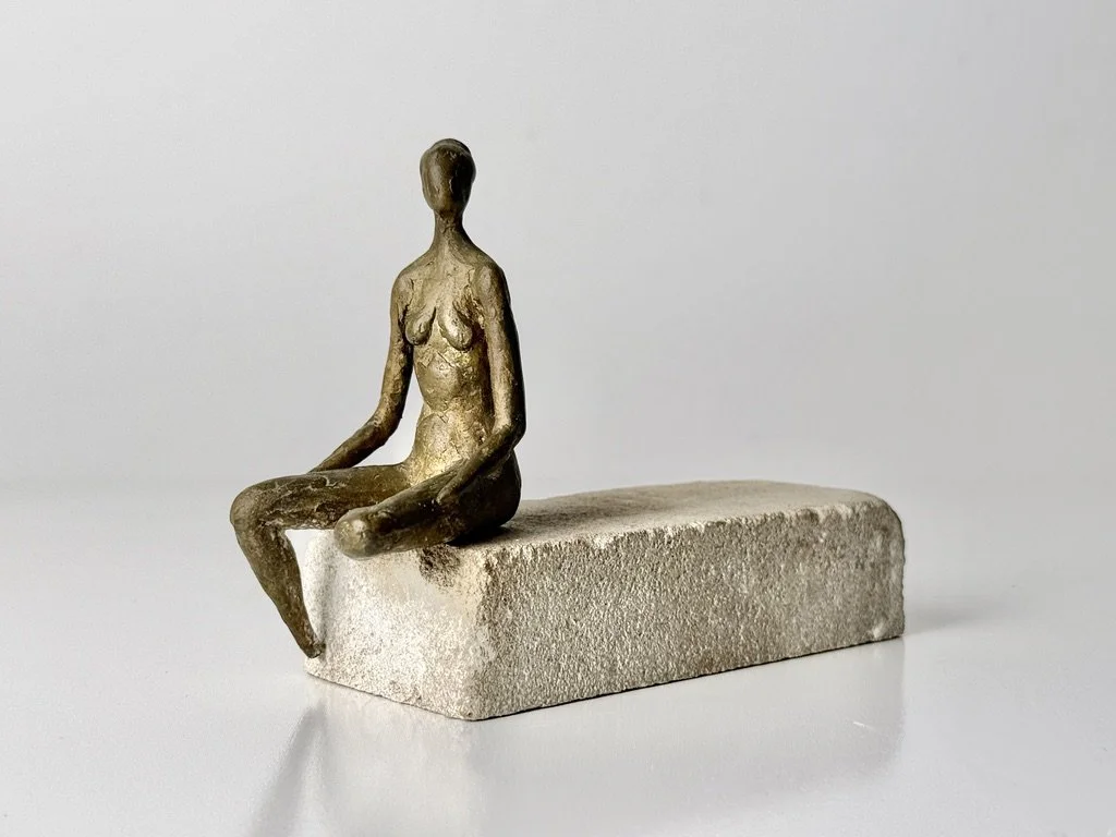 vintage mid century modern bronze seated figural sculpture mid century modern bronze petite sculpture stone sculpture desktop sculpture cranbrook artist made detroit artist stephen veresh