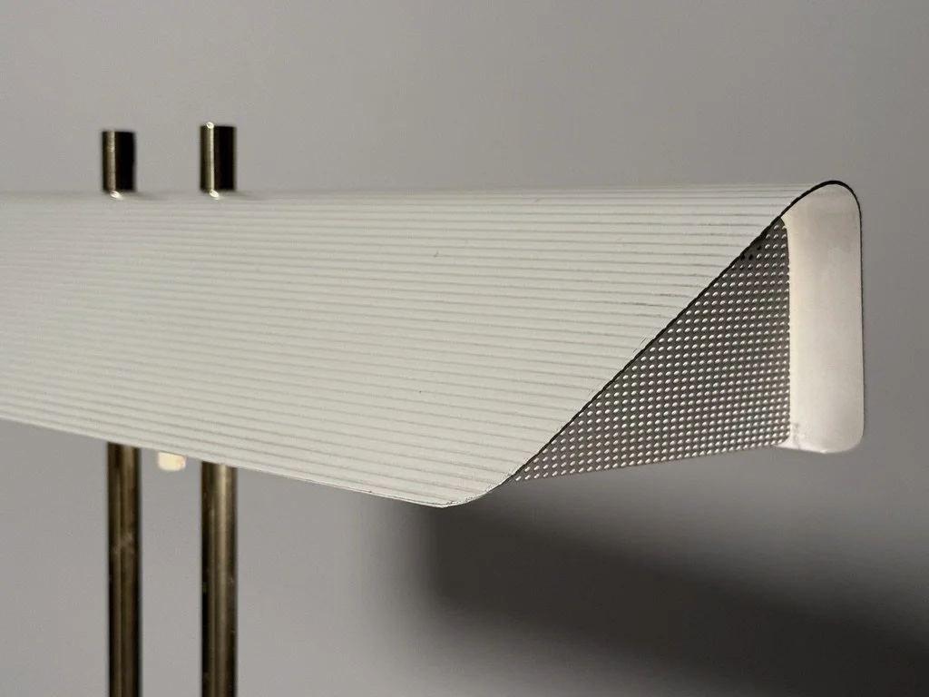 vintage mid century modern desk lamp paul mccobb table lamp white enamel brass canopy desk lamp 1950s architectural modern table lamp perforated greta von nessen studio rare