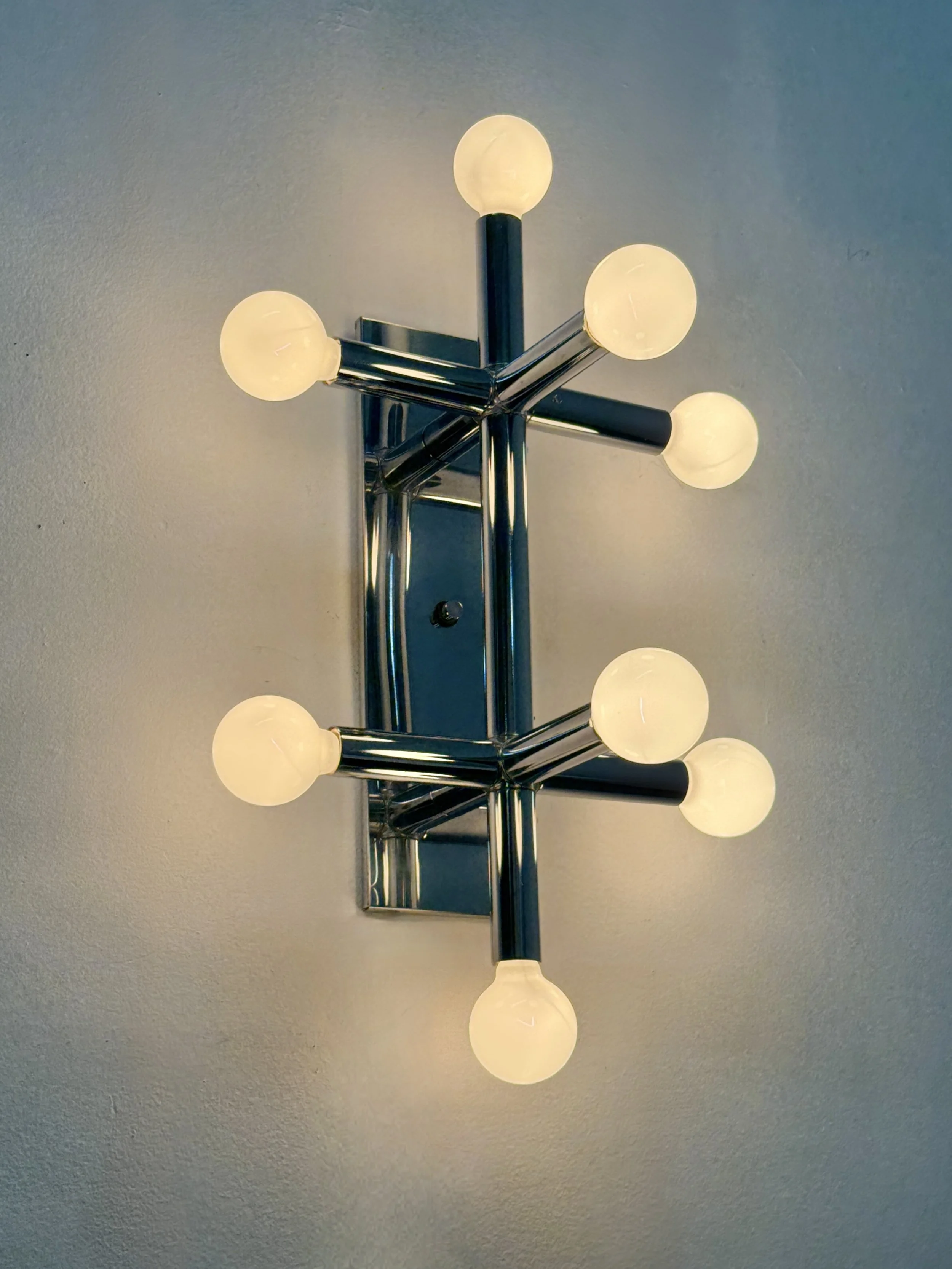 vintage mid century modern chrome sputnik lamp atomic wall sconce tubular ceiling flush mount fixture celing light robert sonneman lamp lightolier chrome lamp molecule wall mounted sconce light unique rare lamp.jpeg