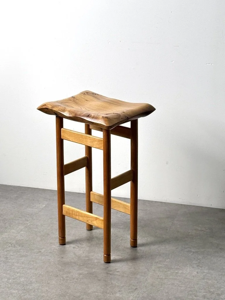 vintage mid century modern furniture detroit michigan studio craft organic carved wood stool burl artist made furniture