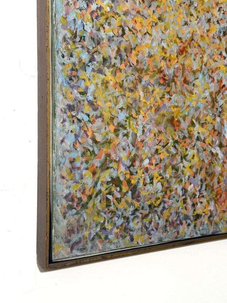 vintage mid century modern original abstract oil painting signed cranbrook detroit blue organic rare modernist unique colorful multi color abstract painting muted