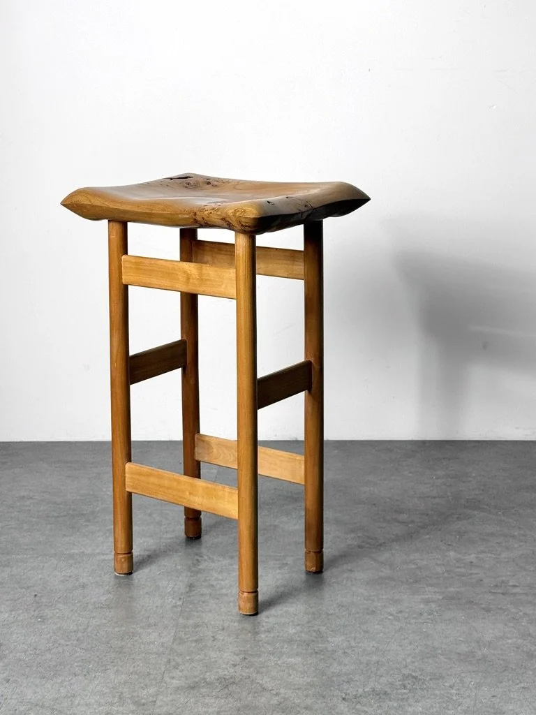 vintage mid century modern furniture detroit michigan studio craft organic carved wood stool burl artist made furniture