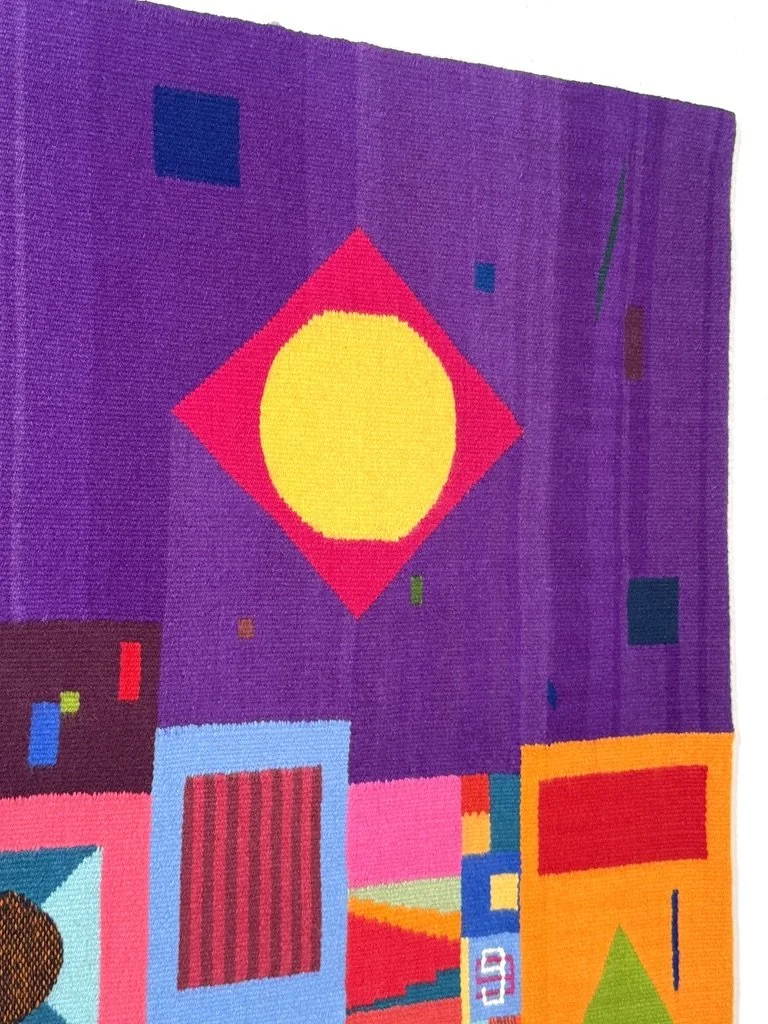 vintage mid century modern colorful abstract tapestry fiber art wall hanging evelyn ackerman postmodern contemporary wall hanging