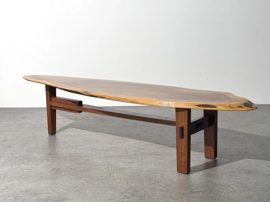 vintage mid century modern live edge studio craft coffee table organic long bench coffee table nakashima wabi sabi entryway bench table handcrafted natural wood table