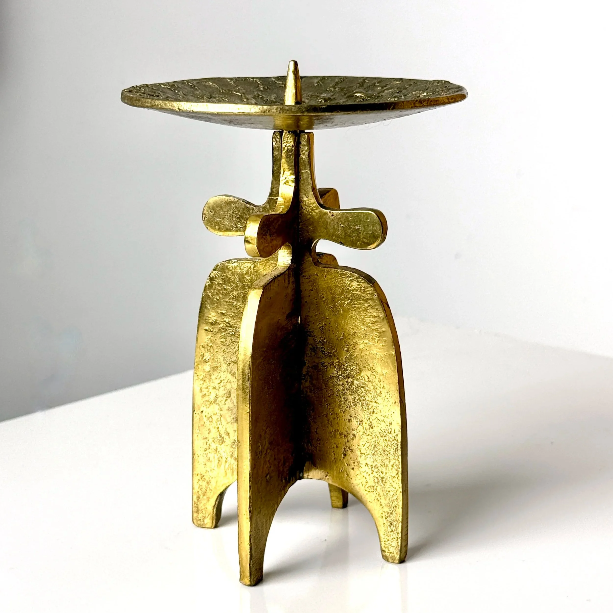 vintage mid century modern detroit michigan brass brutalist candlestick candle holder paul evans rare unique sculpture bronze modernist abstract sculpture