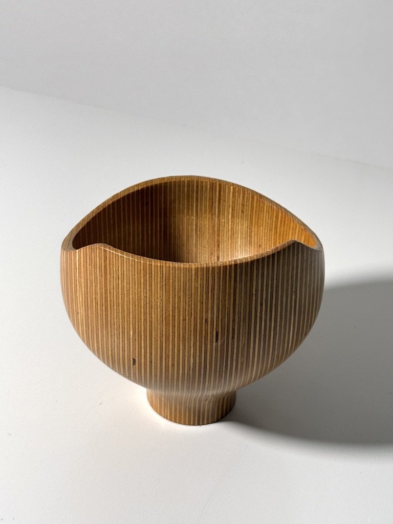 vintage sigend rude osolnik turned wood bowl vessel american studio craft laminated bowl american craft vessel rare unique form turned wood bowl bullseye