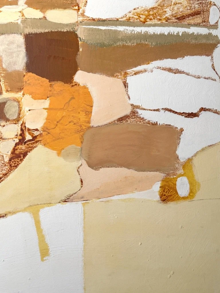 vintage mid century modern abstract organic color block oil painting on canvas signed Joel Durand large earth tone muted orange painting