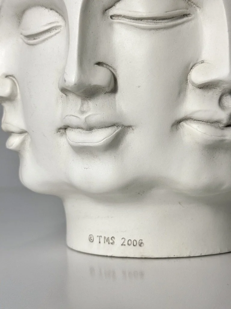 vintage mid century modern ceramic face vase piero fornasetti surrealist sculpture buddha boho unique conversation piece decorative vase