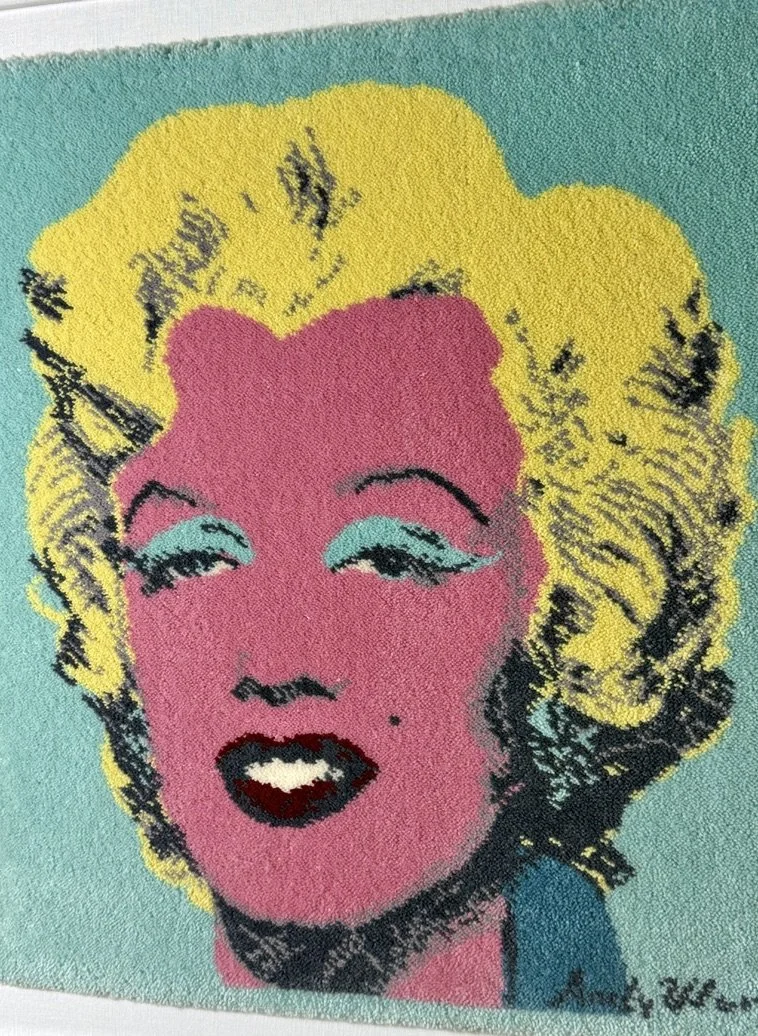 vintage andy warhol original signed tapestry wall sculpture wall hanging marilyn monroe pop art textile painting shadowbox frame pop art lucite authentic warhol art