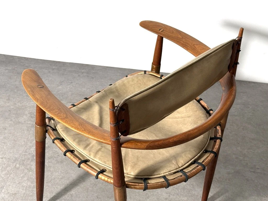 vintage mid century american studio craft lounge chair unique rare sculptural armchair hans wegner sam maloof kofod larsen pacific green leather walnut hand carved 1950s
