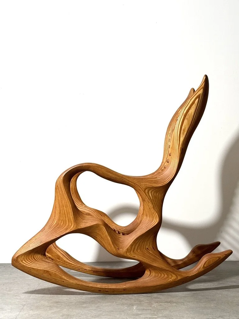 vintage mid century modern organic studio craft rocking chair wendell castle vladimir kagan american craft sculptrural chair hand crafted artist made signed one of a kind chair