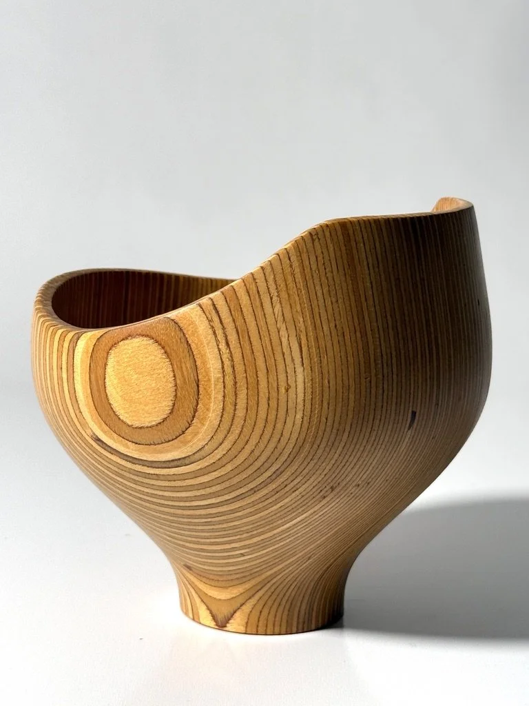 vintage sigend rude osolnik turned wood bowl vessel american studio craft laminated bowl american craft vessel rare unique form turned wood bowl bullseye