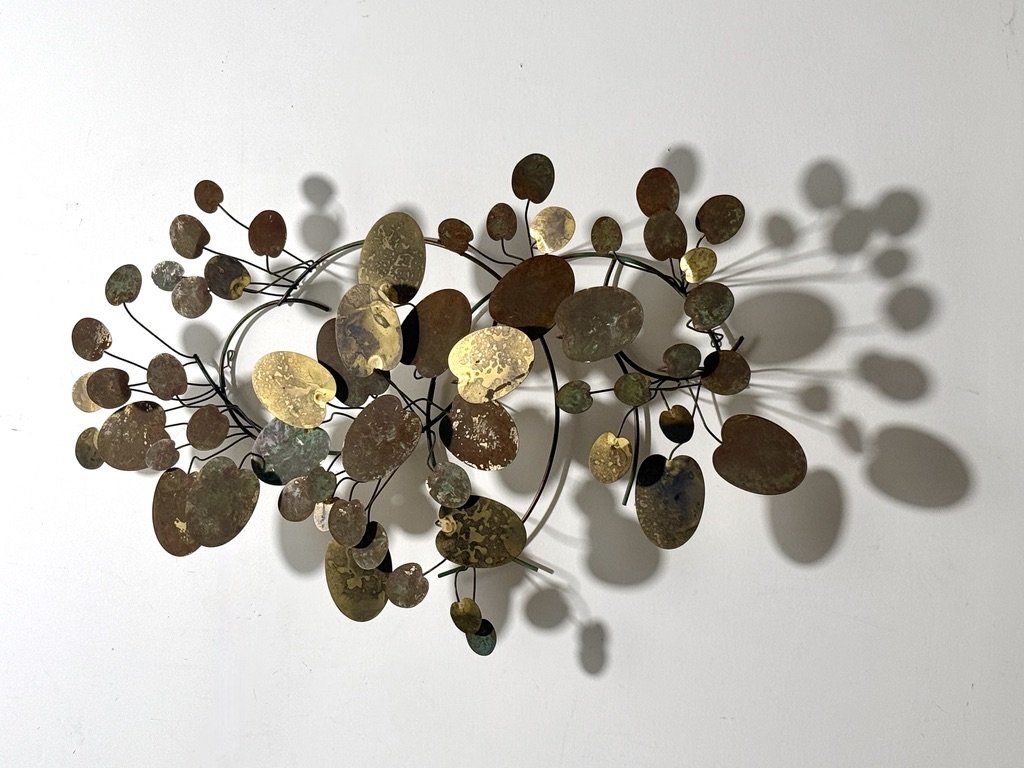 vintage mid century modern curtis jere brass abstract wall sculpture wall art raindrops lily pad organic abstract metal wall sculpture three dimensional metal wall hanging