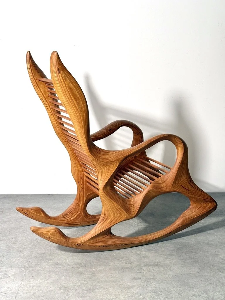 vintage mid century modern organic studio craft rocking chair wendell castle vladimir kagan american craft sculptrural chair hand crafted artist made signed one of a kind chair