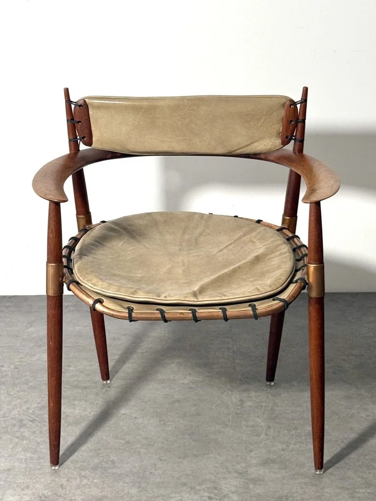 vintage mid century american studio craft lounge chair unique rare sculptural armchair hans wegner sam maloof kofod larsen pacific green leather walnut hand carved 1950s