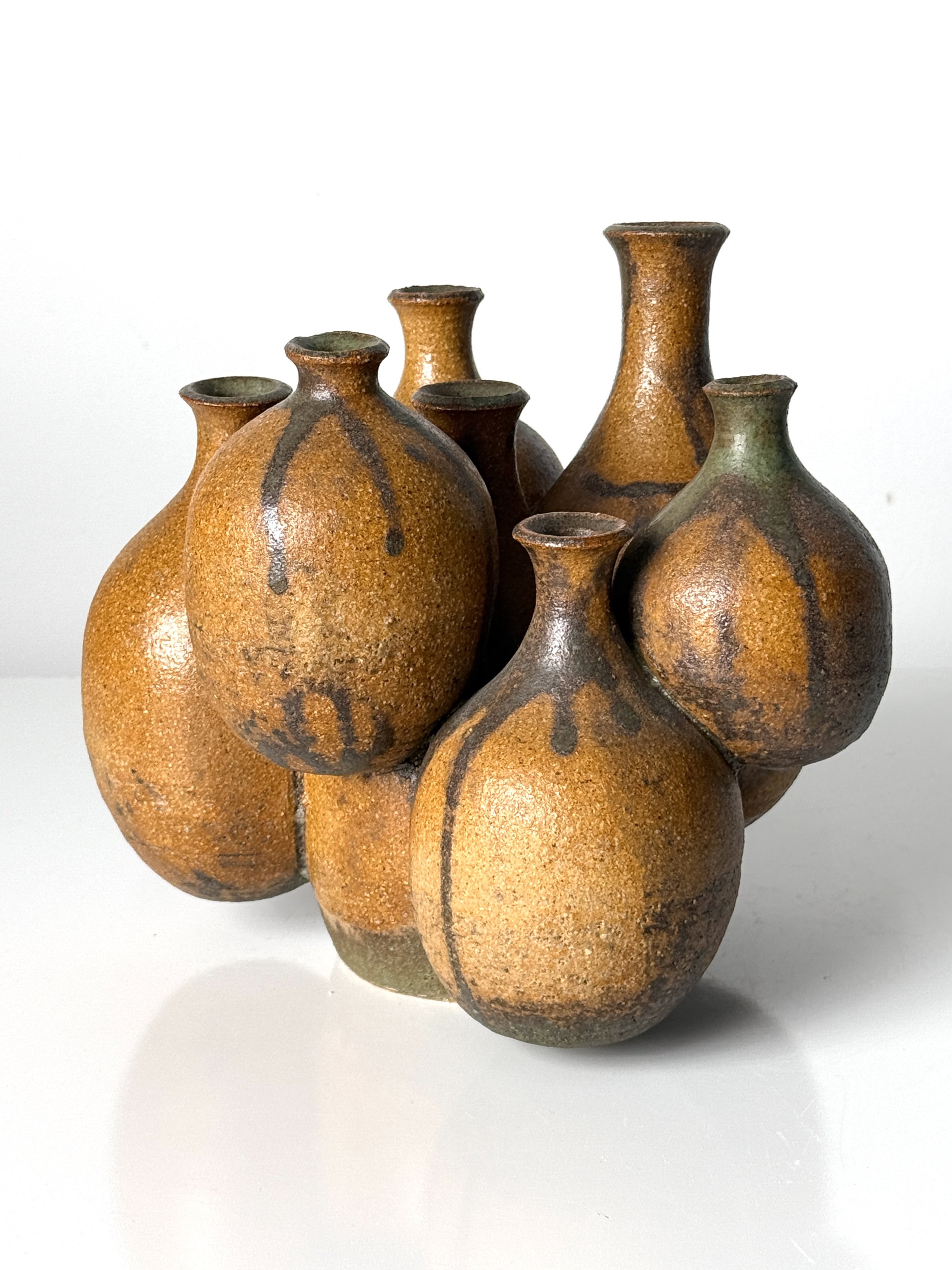 Mid Century Modern Signed Studio Pottery Ikebana Weed Pot Cluster Twig Vase Sculpture 1970s