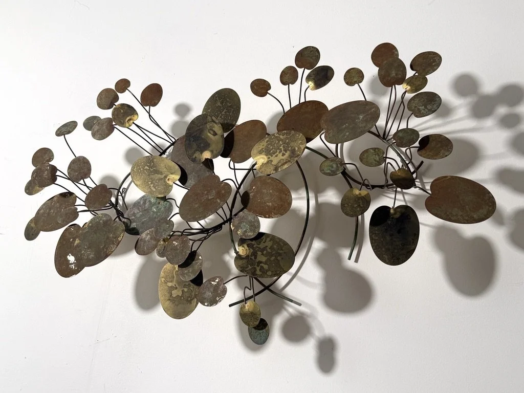 vintage mid century modern curtis jere brass abstract wall sculpture wall art raindrops lily pad organic abstract metal wall sculpture three dimensional metal wall hanging