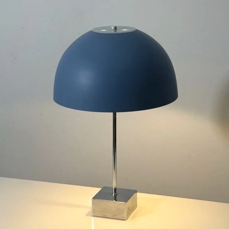 vintage mid century modern paul mayen mushroom dome shade table lamp modernist architectural 1970s sculptural metal lamp