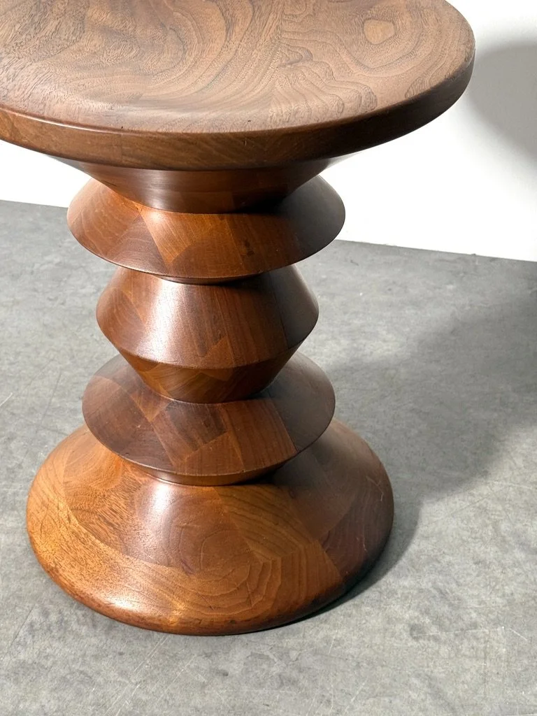 vintage mid century modern charles eames herman miller time life stool model C chess piece pawn stool side table end table walnut turned wood rare unique sculpture side table stool original
